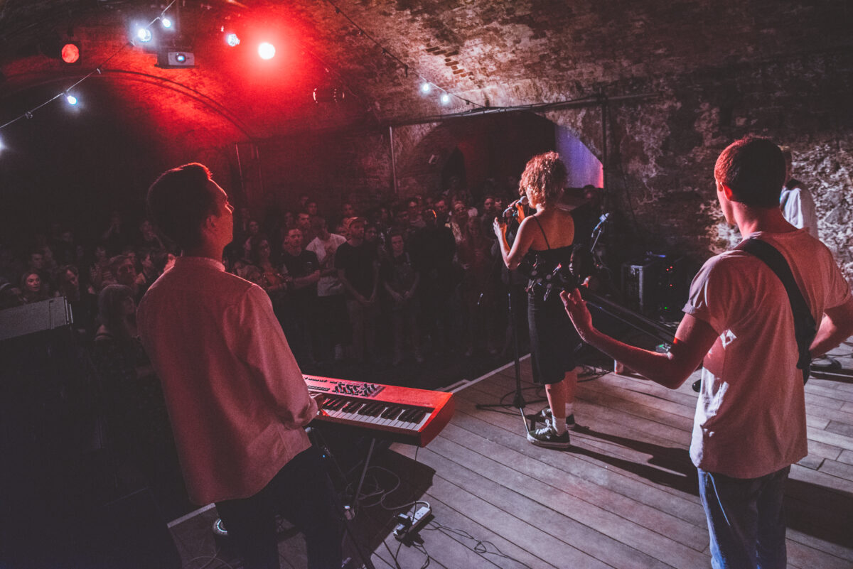 Live band in front of crowd