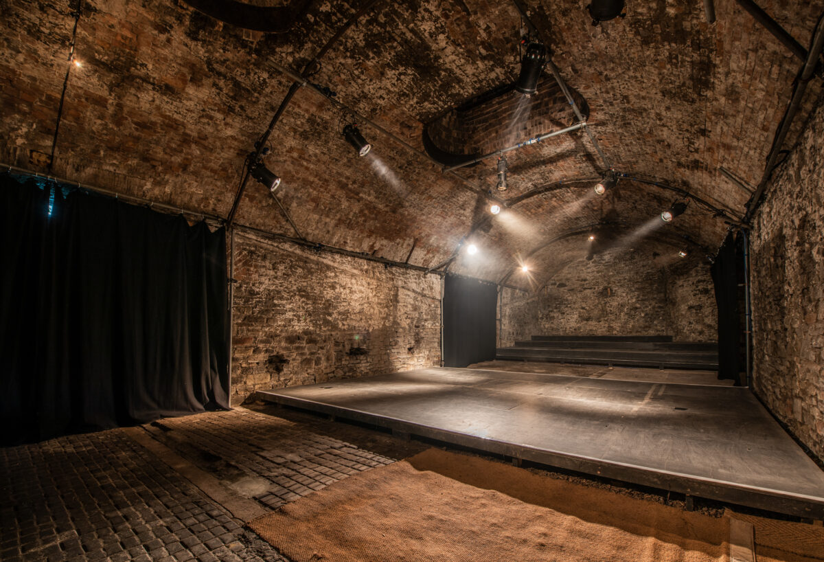 Theatre stage in middle of tunnel empty